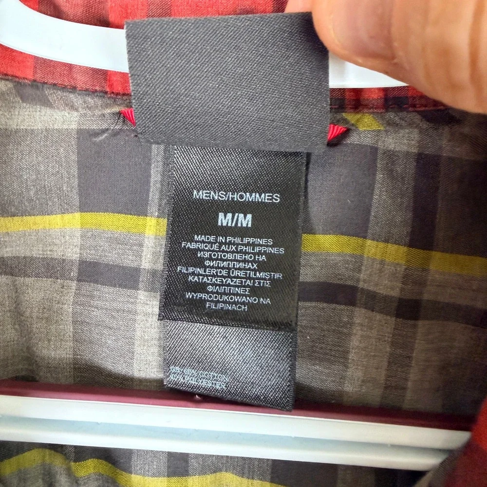 The North Face Plaid Shirt Snaps‎ Up Mens M Grey Yellow Plaid Short Sleeve